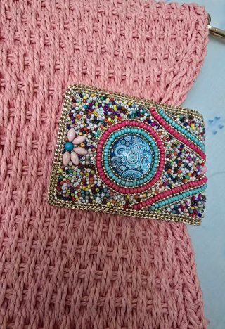 Bolso rafia rosa artesanal