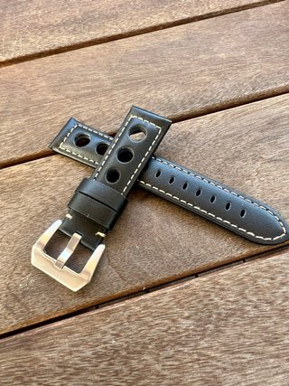 Correa Piel Vintage Racing 22mm Negra