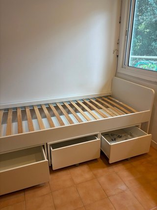 Cama individual con somier y cajones