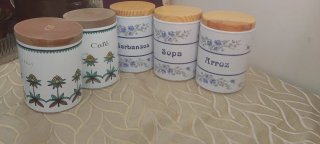 Set 5 Botes Cocina Madera Flores