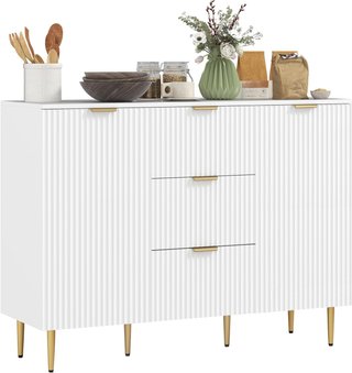 Credenza de Cocina Buffet Moderna Con 3 Cajones Y 2 Armarios de 2 Puertas, Mueble de Cocina Con Estantes y Patas Regulables, Aparador de Cocina para Sala de Estar y Entrada en Madera, 120X40X90 Cm...