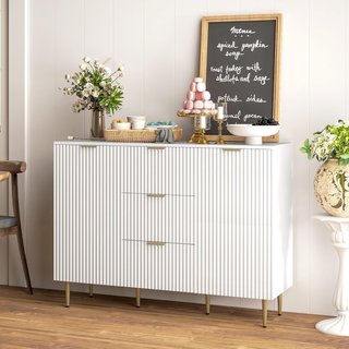 Credenza de Cocina Buffet Moderna Con 3 Cajones Y 2 Armarios de 2 Puertas, Mueble de Cocina Con Estantes y Patas Regulables, Aparador de Cocina para Sala de Estar y Entrada en Madera, 120X40X90 Cm...