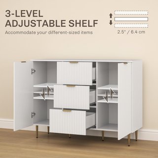 Credenza de Cocina Buffet Moderna Con 3 Cajones Y 2 Armarios de 2 Puertas, Mueble de Cocina Con Estantes y Patas Regulables, Aparador de Cocina para Sala de Estar y Entrada en Madera, 120X40X90 Cm...