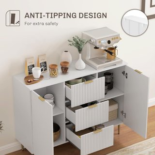 Credenza de Cocina Buffet Moderna Con 3 Cajones Y 2 Armarios de 2 Puertas, Mueble de Cocina Con Estantes y Patas Regulables, Aparador de Cocina para Sala de Estar y Entrada en Madera, 120X40X90 Cm...