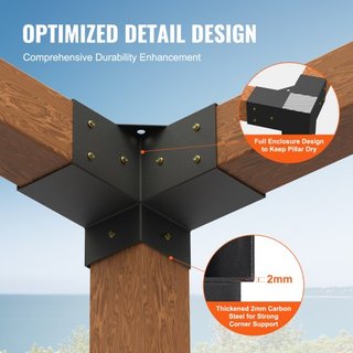 Kit de Soporte para Pérgola 10.2 cm x 10.2 cm, Tamaño Interno 9.1 cm x 9.1 cm 4pcs Soporte de Esquina de 3 Vías de Alta Resistencia para Trabajos en Madera DIY, Instalación Fácil de Vigas de Mader...
