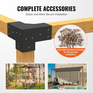 Kit de Soporte para Pérgola 10.2 cm x 10.2 cm, Tamaño Interno 9.1 cm x 9.1 cm 4pcs Soporte de Esquina de 3 Vías de Alta Resistencia para Trabajos en Madera DIY, Instalación Fácil de Vigas de Mader...