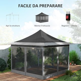 Toldo Plegable 3.6X3.6 M Pop up con Altura Ajustable en 3 Niveles con Mosquitera y Bolsa de Transporte, Toldo de Exterior de Metal y Oxford, UV50+, para Jardín, Fiestas, Gris Oscuro