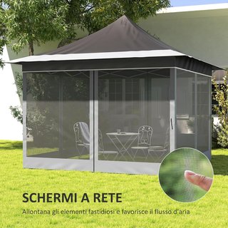 Toldo Plegable 3.6X3.6 M Pop up con Altura Ajustable en 3 Niveles con Mosquitera y Bolsa de Transporte, Toldo de Exterior de Metal y Oxford, UV50+, para Jardín, Fiestas, Gris Oscuro