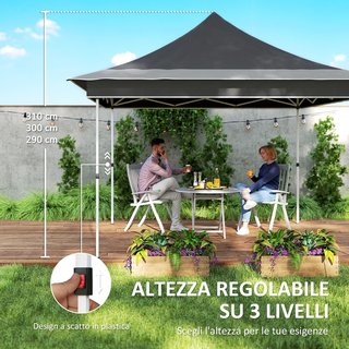 Toldo Plegable 3.6X3.6 M Pop up con Altura Ajustable en 3 Niveles con Mosquitera y Bolsa de Transporte, Toldo de Exterior de Metal y Oxford, UV50+, para Jardín, Fiestas, Gris Oscuro