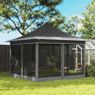 Toldo Plegable 3.6X3.6 M Pop up con Altura Ajustable en 3 Niveles con Mosquitera y Bolsa de Transporte, Toldo de Exterior de Metal y Oxford, UV50+, para Jardín, Fiestas, Gris Oscuro