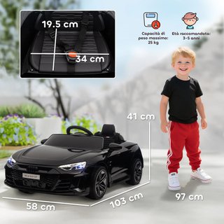 AUDI RS Coche Eléctrico para Niños 3-5 Años 12V Doble Motor, Coche Eléctrico para Niños 3-5Km/H Con Cinturón de Seguridad, Control Remoto, Suspensiones, Música, Luces LED y Claxon, Negro