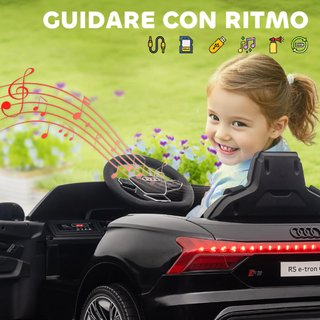 AUDI RS Coche Eléctrico para Niños 3-5 Años 12V Doble Motor, Coche Eléctrico para Niños 3-5Km/H Con Cinturón de Seguridad, Control Remoto, Suspensiones, Música, Luces LED y Claxon, Negro