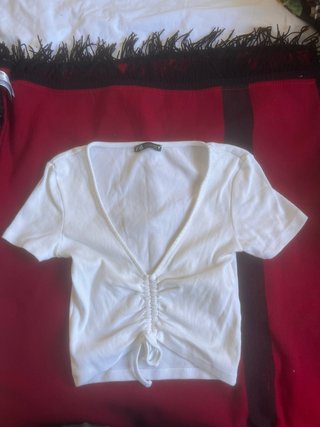 Remera Zara Blanca Ruche Tira Talle XS