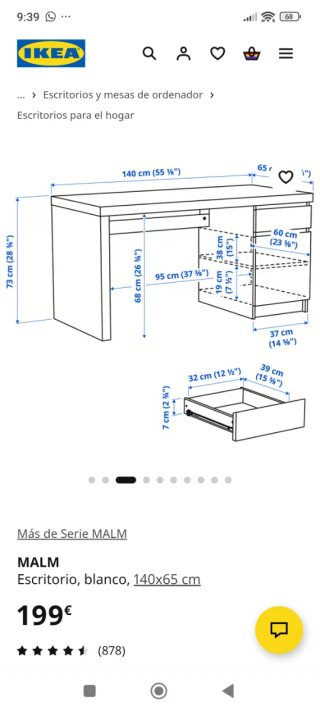 Escritorio MALM IKEA Blanco 140x65 cm