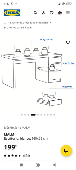 Escritorio MALM IKEA Blanco 140x65 cm