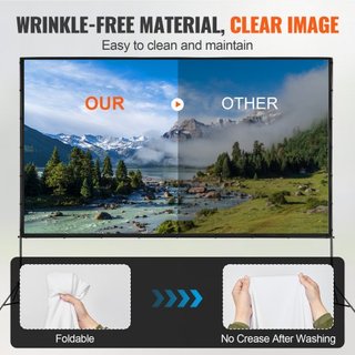 Pantalla de Proyector con Soporte, Pantalla de Película Exterior de 150 pulgadas 16:9 4K 1080 HD con Soporte, Pantalla de Proyección Sin Arrugas con Trípodes y Bolsa de Transporte, para Cine en Ca...