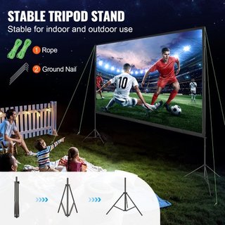 Pantalla de Proyector con Soporte, Pantalla de Película Exterior de 150 pulgadas 16:9 4K 1080 HD con Soporte, Pantalla de Proyección Sin Arrugas con Trípodes y Bolsa de Transporte, para Cine en Ca...