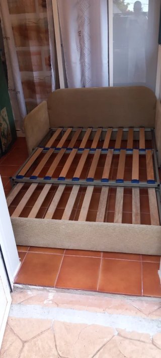 Sofá Cama Tela Beige y Verde