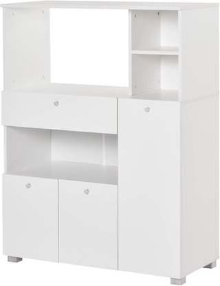 Credenza de Cocina para Microondas y Horno, Mueble de Cocina con Armarios, Estantes y Cajón, Mueble Despensa Moderna en Aglomerado para Salón, 90X40X120 Cm, Blanco