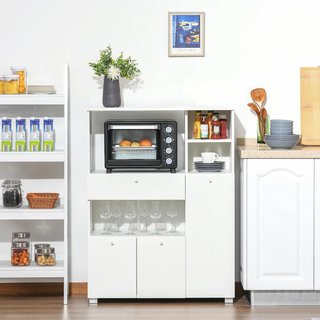 Credenza de Cocina para Microondas y Horno, Mueble de Cocina con Armarios, Estantes y Cajón, Mueble Despensa Moderna en Aglomerado para Salón, 90X40X120 Cm, Blanco