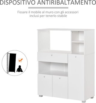 Credenza de Cocina para Microondas y Horno, Mueble de Cocina con Armarios, Estantes y Cajón, Mueble Despensa Moderna en Aglomerado para Salón, 90X40X120 Cm, Blanco