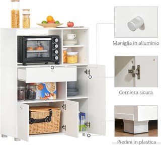 Credenza de Cocina para Microondas y Horno, Mueble de Cocina con Armarios, Estantes y Cajón, Mueble Despensa Moderna en Aglomerado para Salón, 90X40X120 Cm, Blanco