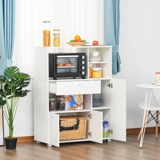 Credenza de Cocina para Microondas y Horno, Mueble de Cocina con Armarios, Estantes y Cajón, Mueble Despensa Moderna en Aglomerado para Salón, 90X40X120 Cm, Blanco