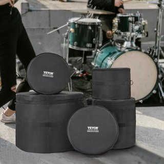 Juego de bolsas para batería de 5 piezas, tela Oxford 1680D, bolsas y estuches acolchados con correa de hombro desmontable de 4.92 pies, asas de transporte, diseño plegable, para bombo de 22'', to...