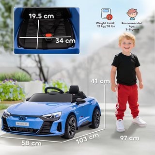 AUDI RS Coche Eléctrico para Niños 3-5 Años 12V Doble Motor, Coche Eléctrico para Niños 3-5Km/H Con Cinturón de Seguridad, Control Remoto, Suspensiones, Música, Luces LED y Claxon, Azul