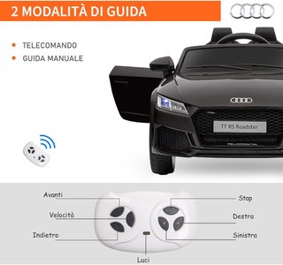 Coche Eléctrico para Niños 3-5 Años 12V 3Km/H Licencia AUDI TT, Auto Eléctrico para Niños Con 2 Motores, Control Remoto 2.4G, Claxon, Música y Faros LED, Negro