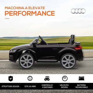Coche Eléctrico para Niños 3-5 Años 12V 3Km/H Licencia AUDI TT, Auto Eléctrico para Niños Con 2 Motores, Control Remoto 2.4G, Claxon, Música y Faros LED, Negro