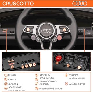 Coche Eléctrico para Niños 3-5 Años 12V 3Km/H Licencia AUDI TT, Auto Eléctrico para Niños Con 2 Motores, Control Remoto 2.4G, Claxon, Música y Faros LED, Negro