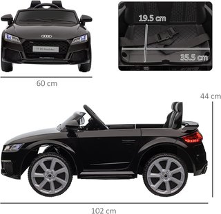 Coche Eléctrico para Niños 3-5 Años 12V 3Km/H Licencia AUDI TT, Auto Eléctrico para Niños Con 2 Motores, Control Remoto 2.4G, Claxon, Música y Faros LED, Negro