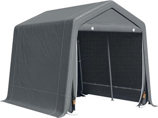 Toldo de Garaje al Aire Libre 2.8X2.4M para Motos y Bicicletas, Caseta de Jardín para Herramientas de Metal y Tela PE, Gris