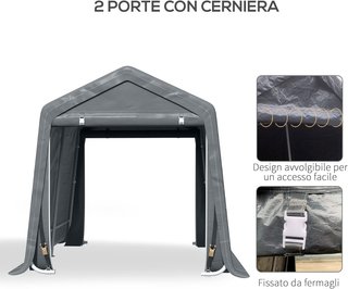 Toldo de Garaje al Aire Libre 2.8X2.4M para Motos y Bicicletas, Caseta de Jardín para Herramientas de Metal y Tela PE, Gris