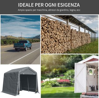 Toldo de Garaje al Aire Libre 2.8X2.4M para Motos y Bicicletas, Caseta de Jardín para Herramientas de Metal y Tela PE, Gris