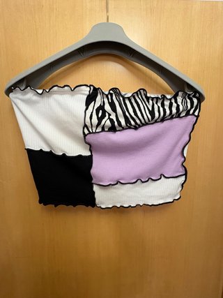 Top patchwork cebra lila blanco negro