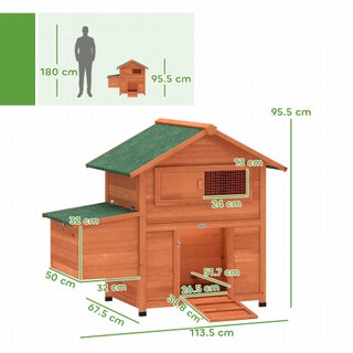 Gallinero de Madera con Nido, Gallinero para Gallinas Exteriores, Techo Impermeable, Bandeja Extraíble, 2 Perchas, Rampa, Ventana, Casita para 2 Gallinas, Patos, Jardín, 113.5x67.5x95.5cm, Naranja