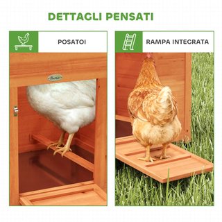 Gallinero de Madera con Nido, Gallinero para Gallinas Exteriores, Techo Impermeable, Bandeja Extraíble, 2 Perchas, Rampa, Ventana, Casita para 2 Gallinas, Patos, Jardín, 113.5x67.5x95.5cm, Naranja