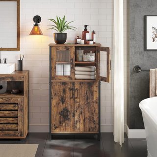 Mueble Multiusos, Armario, Credenza, Estante Regulable, Mueble de Baño, Estructura de Acero, para Salón Cocina, Estilo Industrial, Marrón Vintage y Negro LSC260B01