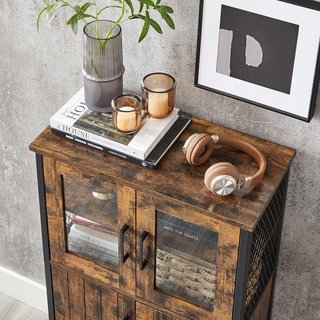 Mueble Multiusos, Armario, Credenza, Estante Regulable, Mueble de Baño, Estructura de Acero, para Salón Cocina, Estilo Industrial, Marrón Vintage y Negro LSC260B01