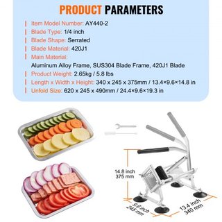 Cortadora de Verduras Comercial, Cortadora de Frutas de 1/4 de Pulgada, Máquina Cortadora de Verduras de Acero Inoxidable y Aleación de Aluminio, Cortadora Manual con Pies Antideslizantes, para Rá...