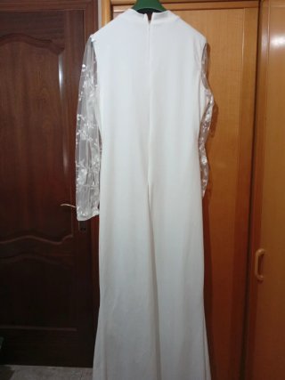 Vestido largo blanco manga transparente