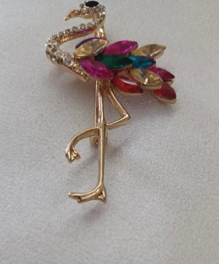 Spilla vintage fenicottero con strass