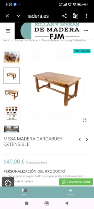 Mesa Madera extensible con seis sillas a juego.