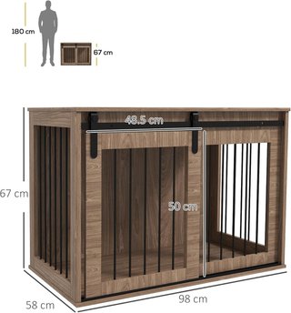 Caseta para Perros Grandes de Madera para Interior, Kennel para Perros Multiusos con Puerta Corredera, 98X58X61 Cm, Marrón