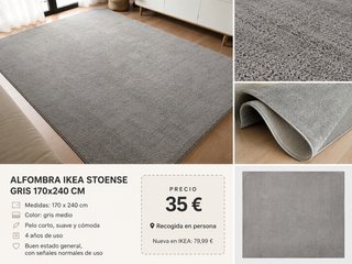Alfombra IKEA STOENSE Gris 170x240 cm