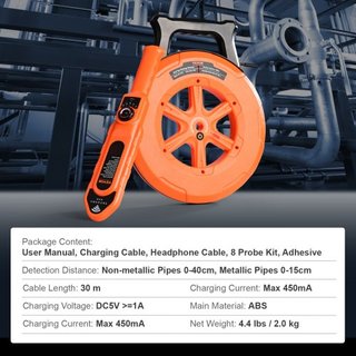 Detector de Bloqueo de Tuberías Localizadores 100ft/30m Impermeable para PVC Plástico Metal