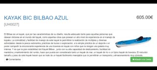 Kayak azul con asiento y red de carga