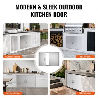 Puerta de Acceso para BBQ, Puerta Doble para Cocina Exterior de 915x610 mm, Puerta de Montaje Flush de Acero Inoxidable, Puerta Vertical de Pared con Manijas, para Isla de BBQ, Estación de Asado, ...